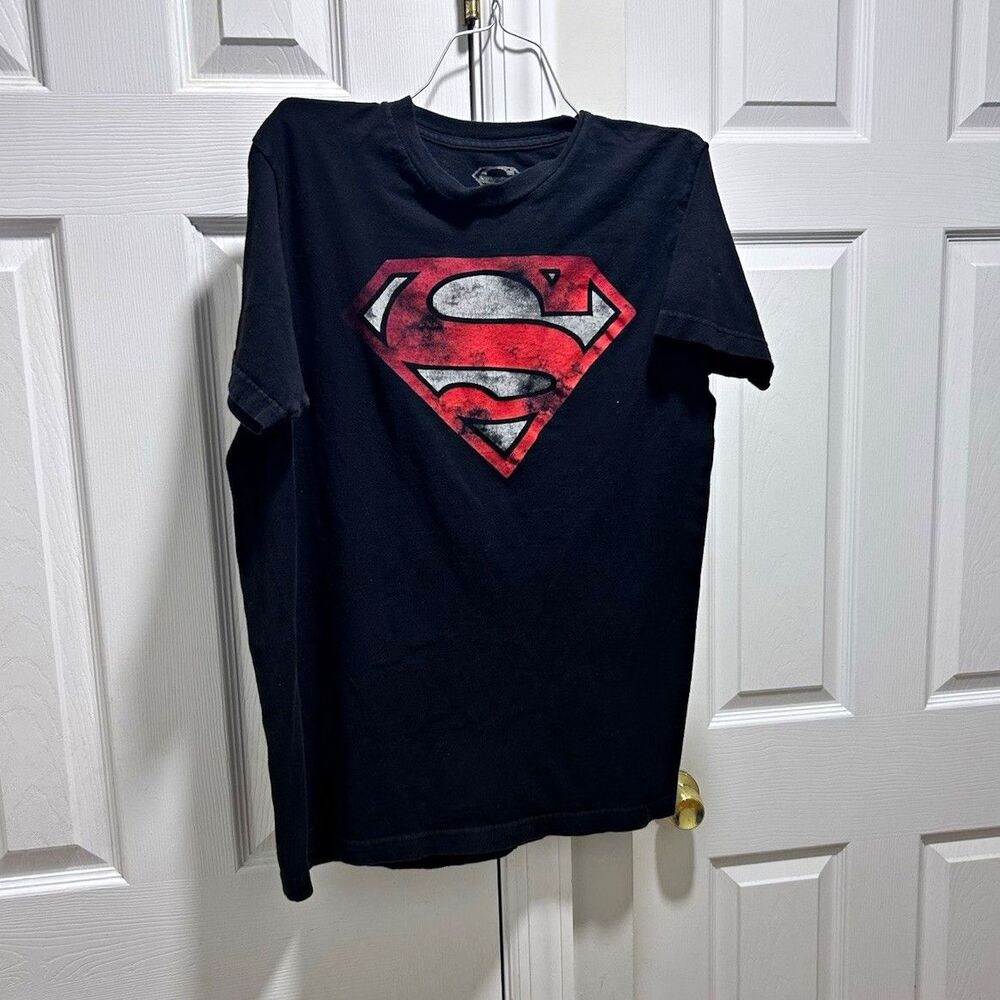 DC Comics Superman Logo Graphic Print T-Shirt Black Men’s Size M Crew Neck